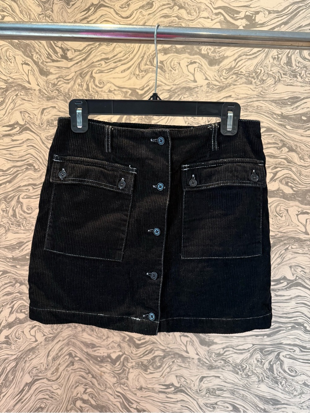 BDG Black Corduroy Button-Front Mini Skirt